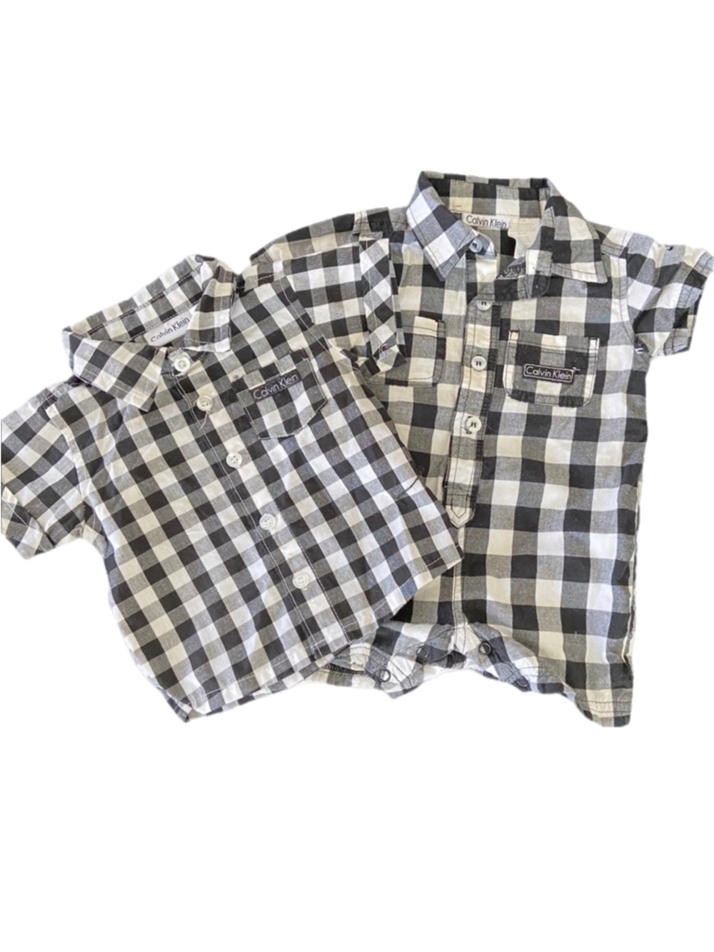 Calvin Klein Baby Plaid Tops Size 0-6mo 1 Romper 1 Shirt Gingham Cotton Classic